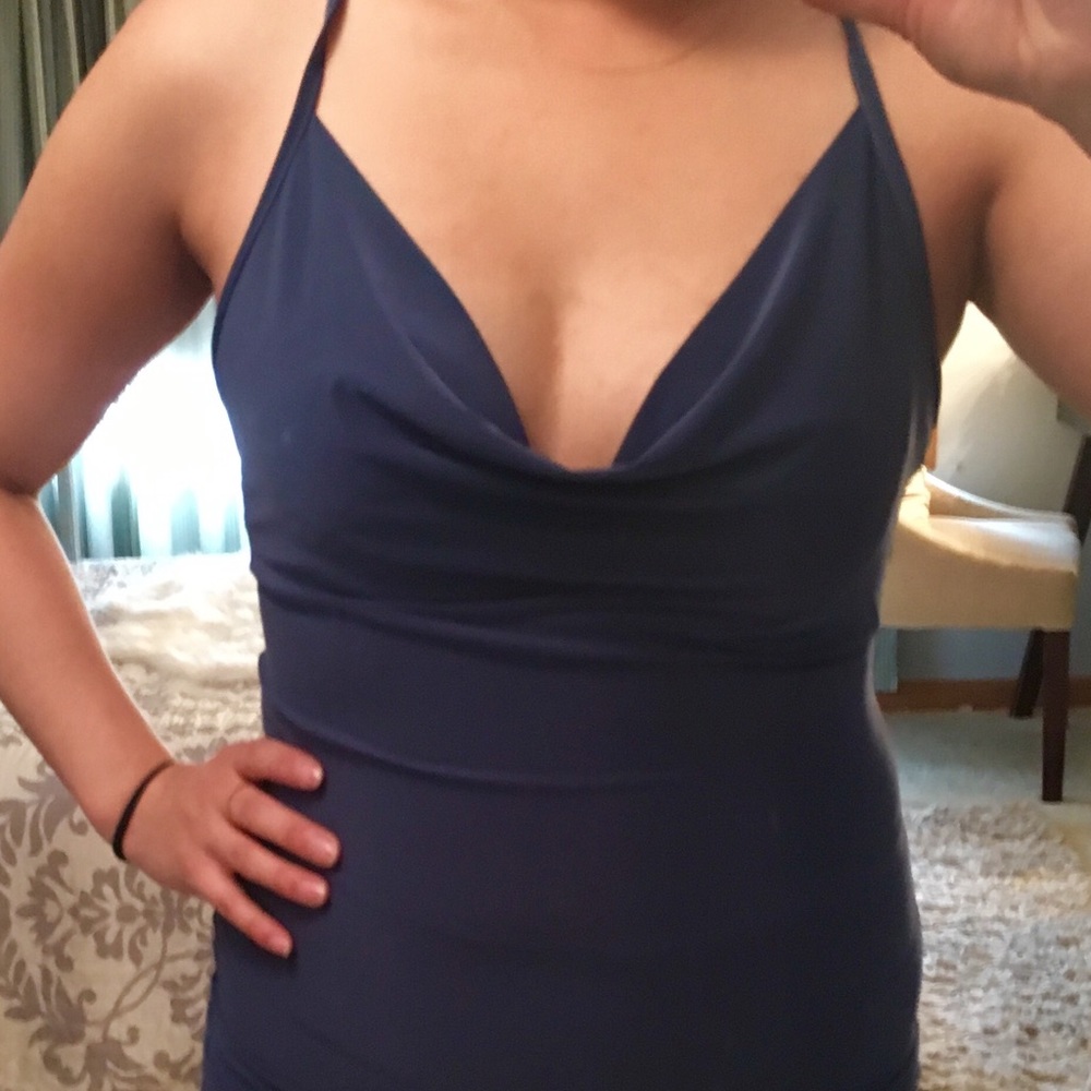 Navy blue cowl neck dress